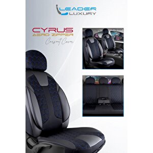 Nissan Navara Lüx Deri Detaylı Oto Koltuk Kılıfı Ön Arka Takım Cyrus Si̇yah Mavi̇