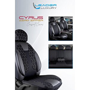 Fiat Linea Lüx Deri Detaylı Oto Koltuk Kılıfı Ön Arka Takım Cyrus Si̇yah Beyaz