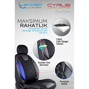 Fiat Linea Lüx Deri Detaylı Oto Koltuk Kılıfı Ön Arka Takım Cyrus Si̇yah Beyaz