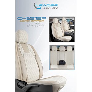 Opel Corsa F Lüx Yarı Deri Oto Koltuk Kılıfı Ön Arka Takım Chester Bej