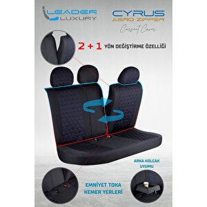 Hyundai Matrix Lüx Deri Detaylı Oto Koltuk Kılıfı Ön Arka Takım Cyrus Si̇yah Mavi̇