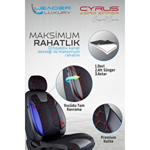 Honda Crx Lüx Deri Detaylı Oto Koltuk Kılıfı Ön Arka Takım Cyrus Si̇yah Kirmizi