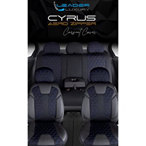 Seat İbiza Yeni̇ Lüx Deri Detaylı Oto Koltuk Kılıfı Ön Arka Takım Cyrus Si̇yah Mavi̇