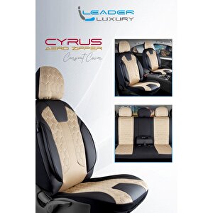Honda Accord Lüx Deri Detaylı Oto Koltuk Kılıfı Ön Arka Takım Cyrus Bej Si̇yah