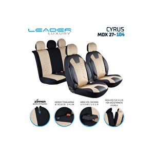 Mercedes Clc Lüx Deri Detaylı Oto Koltuk Kılıfı Ön Arka Takım Cyrus Bej Si̇yah