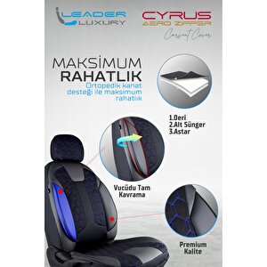Toyota Rav4 Lüx Deri Detaylı Oto Koltuk Kılıfı Ön Arka Takım Cyrus Si̇yah Mavi̇