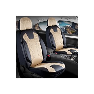 Volvo S70 Lüx Deri Detaylı Oto Koltuk Kılıfı Ön Arka Takım Cyrus Bej Si̇yah