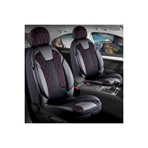 Citroen Xsara Lüx Deri Detaylı Oto Koltuk Kılıfı Ön Arka Takım Cyrus Si̇yah Kirmizi