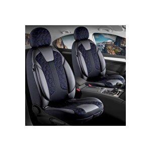 Fiat Egea Sedan Lüx Deri Detaylı Oto Koltuk Kılıfı Ön Arka Takım Cyrus Si̇yah Mavi̇