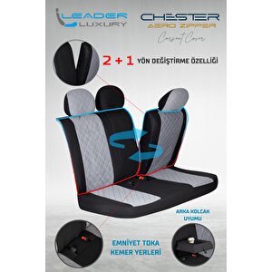 Kia Stonic Lüx Yarı Deri Oto Koltuk Kılıfı Ön Arka Takım Chester Füme
