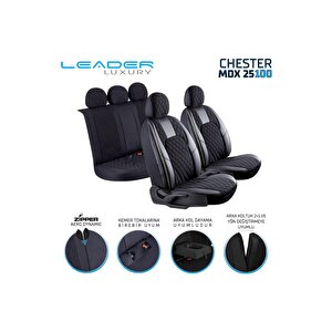Jeep Compas Lüx Yarı Deri Oto Koltuk Kılıfı Ön Arka Takım Chester Si̇yah
