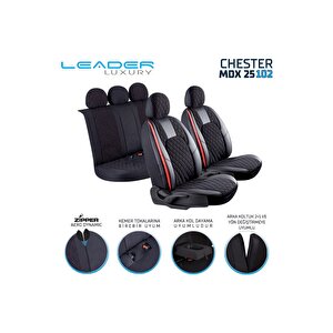 Toyota Land Crusier Lüx Yarı Deri Oto Koltuk Kılıfı Ön Arka Takım Chester Si̇yah Kirmizi