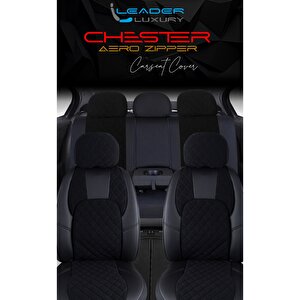 Hyundai Tuscon Yeni Lüx Yarı Deri Oto Koltuk Kılıfı Ön Arka Takım Chester Si̇yah