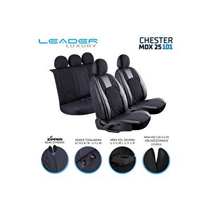 Honda Legend Lüx Yarı Deri Oto Koltuk Kılıfı Ön Arka Takım Chester Si̇yah Beyaz