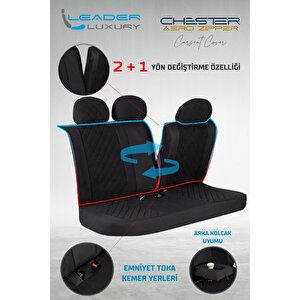 Fiat Punto Lüx Yarı Deri Oto Koltuk Kılıfı Ön Arka Takım Chester Si̇yah