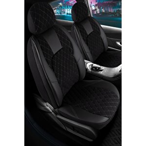Ford Focus 3 Lüx Yarı Deri Oto Koltuk Kılıfı Ön Arka Takım Chester Si̇yah Beyaz