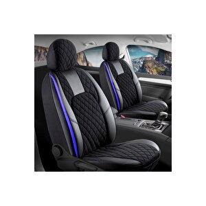 Nissan Altima Lüx Yarı Deri Oto Koltuk Kılıfı Ön Arka Takım Chester Si̇yah Mavi̇