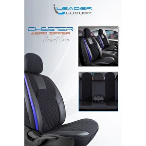 Nissan Altima Lüx Yarı Deri Oto Koltuk Kılıfı Ön Arka Takım Chester Si̇yah Mavi̇