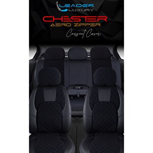 Nissan Altima Lüx Yarı Deri Oto Koltuk Kılıfı Ön Arka Takım Chester Si̇yah Mavi̇