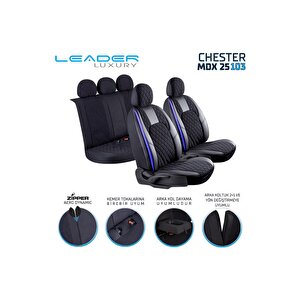 Nissan Altima Lüx Yarı Deri Oto Koltuk Kılıfı Ön Arka Takım Chester Si̇yah Mavi̇