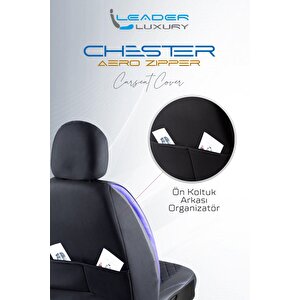 Nissan Altima Lüx Yarı Deri Oto Koltuk Kılıfı Ön Arka Takım Chester Si̇yah Mavi̇