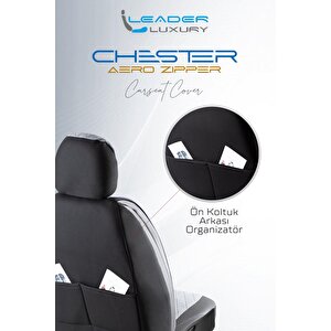 Chevrolet Lacetti Lüx Yarı Deri Oto Koltuk Kılıfı Ön Arka Takım Chester Füme