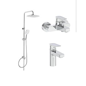 Flow Square Krom Banyo Bataryası + Lavabo Bataryası + Artema Ls20 Joy 3s Robot Tepe Dus Seti