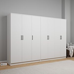 Kardelen Serisi Beyaz 7 Kapaklı 10 Raflı 260 Cm Elbise Dolabı - Gardırop Seti, Derinlik : 50 Cm