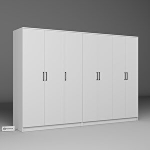 Kardelen Serisi Beyaz 7 Kapaklı 10 Raflı 260 Cm Elbise Dolabı - Gardırop Seti, Derinlik : 50 Cm