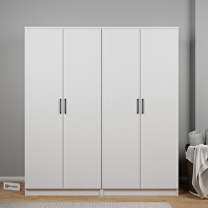 Kardelen Serisi 160 Cm Mat Beyaz 4 Kapılı 8 Raflı Elbise Dolabı - Gardırop Seti
