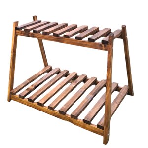 2 Katli Ahşap Çi̇çekli̇k Saksilik 2 Rafli Masi̇f Koyu Naturel