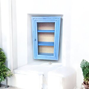 Rusti̇k Bodrum Mavi̇si̇ Dolap 2 Rafli Tel Örgülü