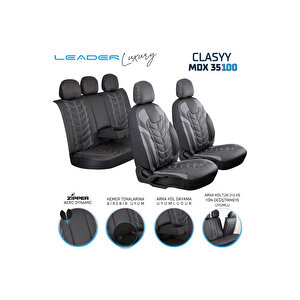 Honda İntegra Lüx Deri Oto Koltuk Kılıfı Ön Arka Takım Set Classy Si̇yah Gri̇ Siyah - Gri