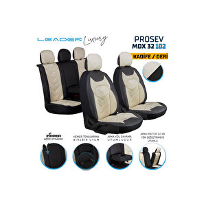 Chevrolet Aveo Lüx Deri Kadife Detaylı Oto Koltuk Kılıfı Ön Arka Takım Prosev Si̇yah Bej Siyah - Bej