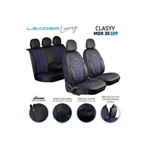 Mazda 9.29 Lüx Deri Oto Koltuk Kılıfı Ön Arka Takım Set Classy Mavi̇ Si̇yah