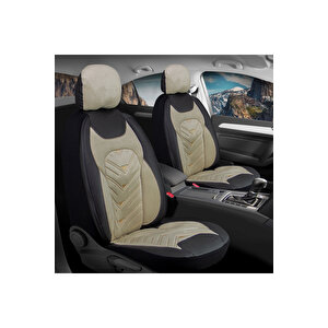 Peugeot 4007 Lüx Deri Kadife Detaylı Oto Koltuk Kılıfı Ön Arka Takım Prosev Si̇yah Bej Siyah - Bej