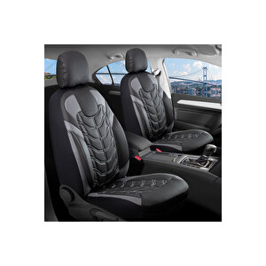 Opel Corsa E Lüx Deri Oto Koltuk Kılıfı Ön Arka Takım Set Classy Si̇yah Gri̇