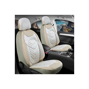 Seat İbiza Eski̇ Lüx Deri Kadife Detaylı Oto Koltuk Kılıfı Ön Arka Takım Prosev Bej Bej