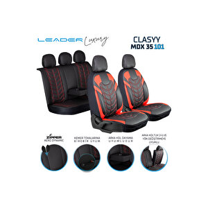 Jeep Cheroke Lüx Deri Oto Koltuk Kılıfı Ön Arka Takım Set Classy Si̇yah Kirmizi Siyah - Kırmızı