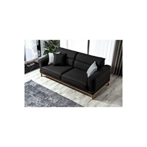 Keten Kumaşlı Gürgen İskelet Yatak Olabilen Soft Süngerli Rahat Oturuma Sahip Siyah Relax Kanepe