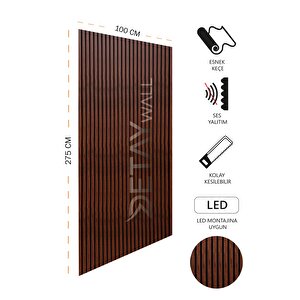 Mdf Ahşap Akustik Duvar Paneli  60x275 Cm - Polisander