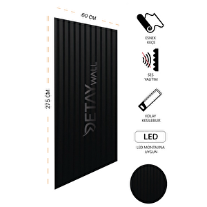 Mdf Ahşap Akustik Duvar Paneli - 60x275 Cm - Siyah