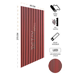 Mdf Ahşap Akustik Duvar Paneli - 60x275 Cm - Kiremit