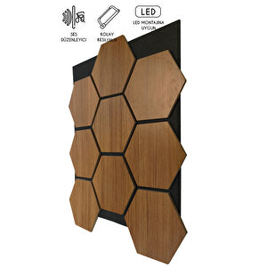 Ahşap Altıgen Duvar Ve Tavan Kaplama Paneli - 60x70cm - Teak