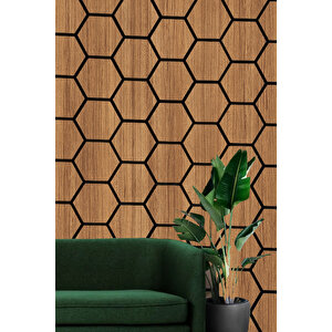 Ahşap Altıgen Duvar Ve Tavan Kaplama Paneli - 60x70cm - Teak