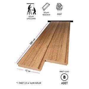 Mdf Ahşap Duvar Ve Tavan Lambri Kaplama - Düz - 12cm X 280cm (8 Adet)