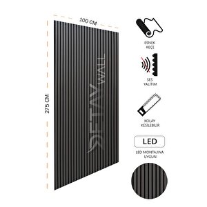 Mdf Ahşap Akustik Duvar Paneli 100x275 Cm - Antrasit