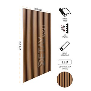 Mdf Ahşap Akustik Duvar Paneli 100x275 Cm - Teak