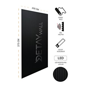 Mdf Ahşap Akustik Duvar Paneli 100x275 Cm - Siyah