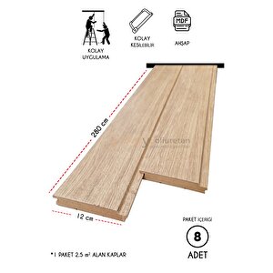 Mdf Ahşap Duvar Ve Tavan Lambri Kaplama - Düz - 12cm X 280cm (8 Adet)